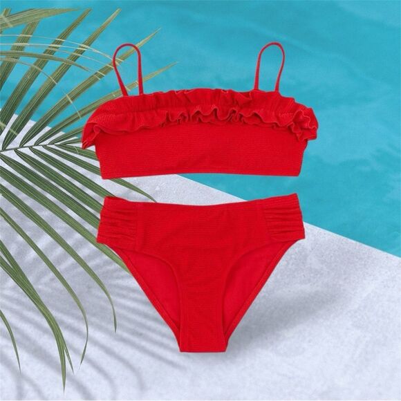 GB Girls Red Ruffle Bikini Size 12 - Picture 3 of 7